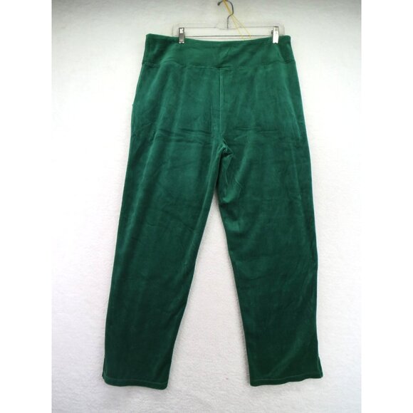 Quacker Factory Pants Womens Large Green Velour Pull On Straight Leg Pockets - Picture 3 of 8